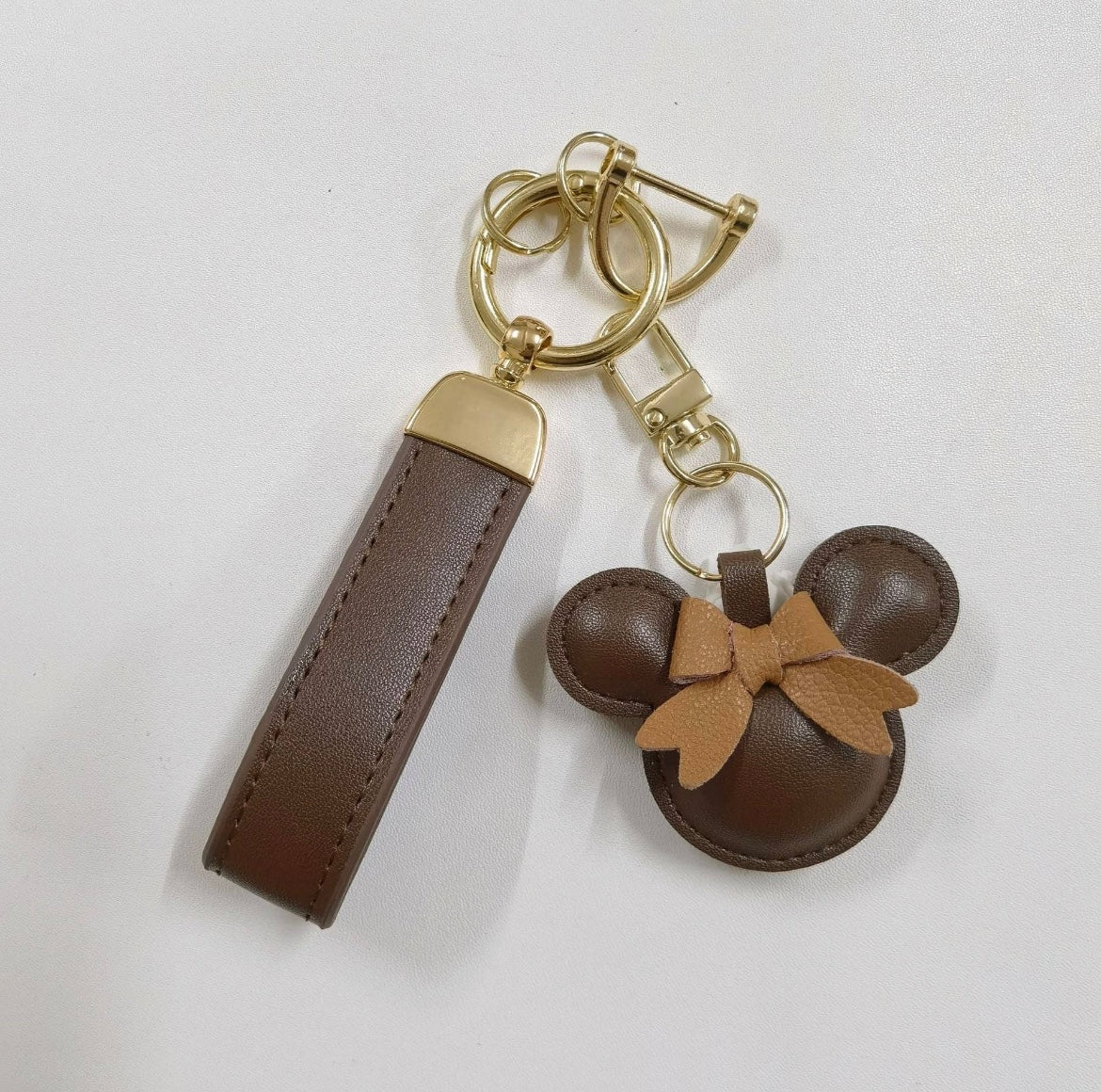 Luxe Checkered Mouse Key Chain- Dark Brown