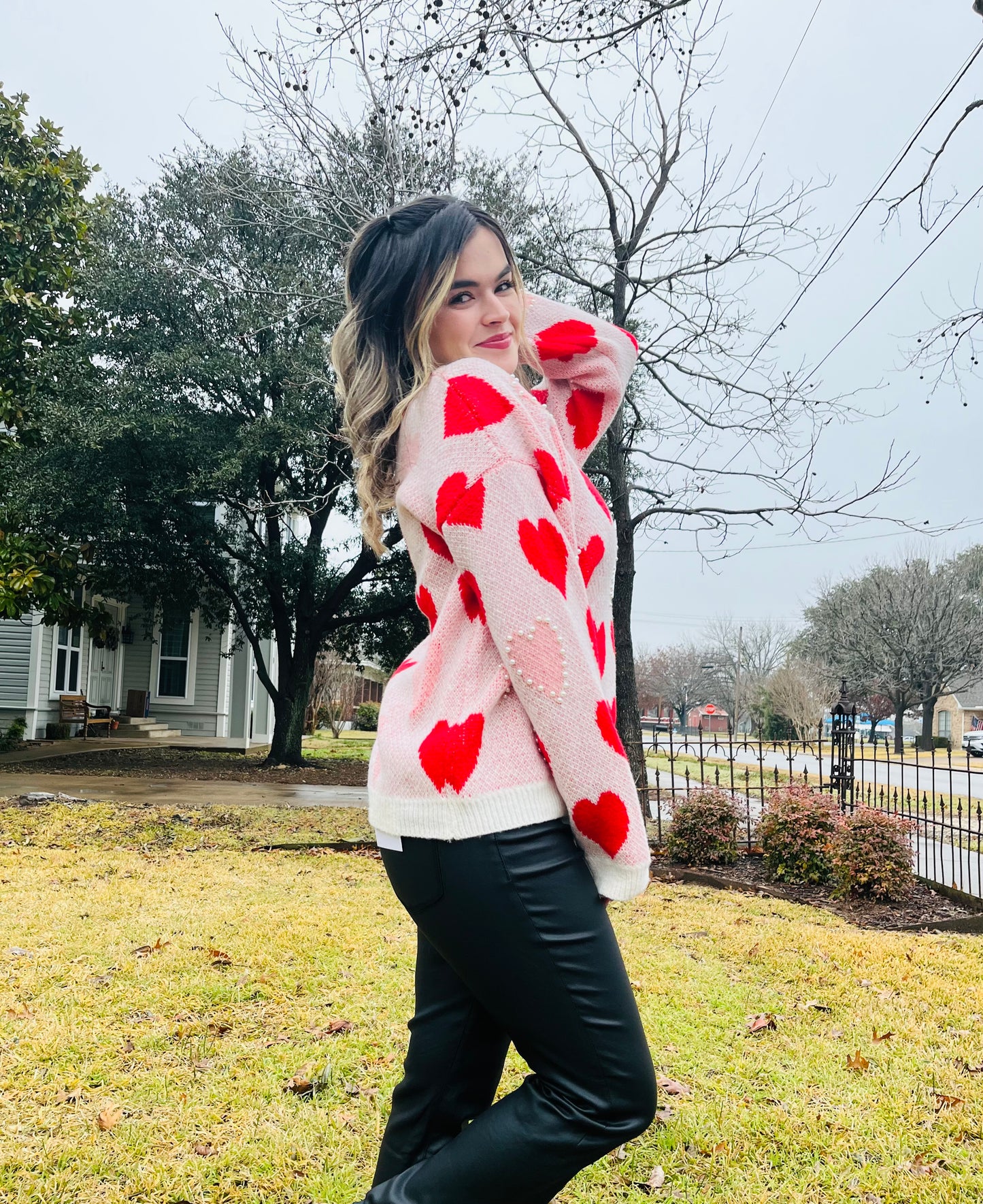 Pearl Studded Heart Sweater