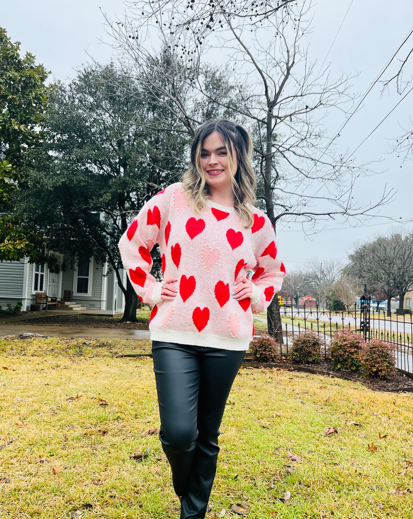 Pearl Studded Heart Sweater