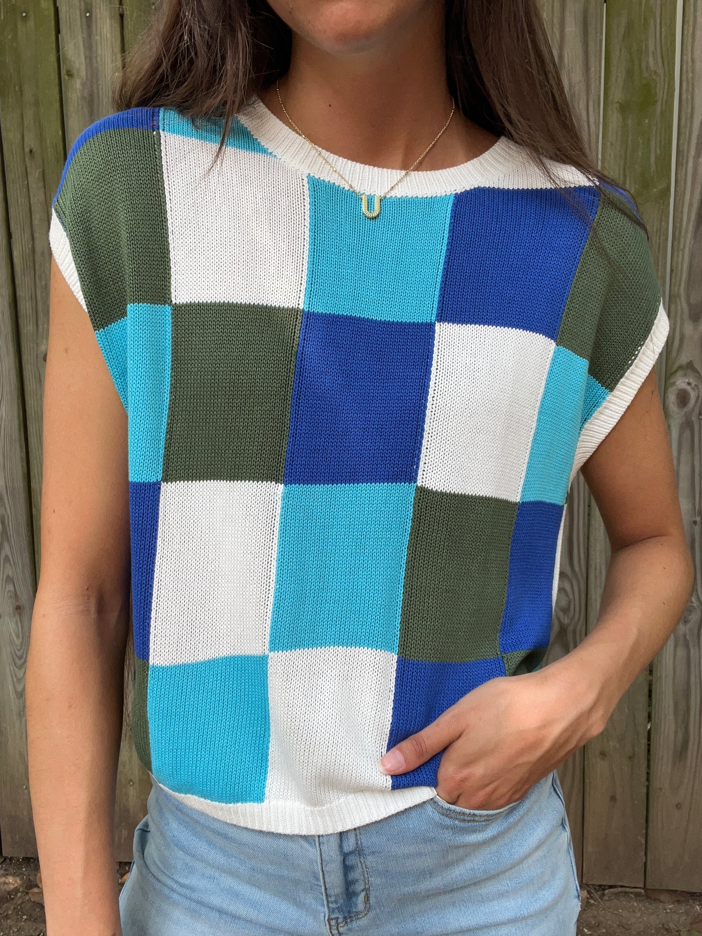 Checkered Knit sleeveless top