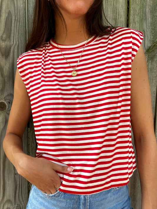 Red And White Striped Sleeveless Top