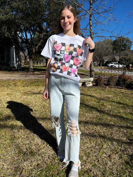 Checkered Conversation Hearts Graphic Tee