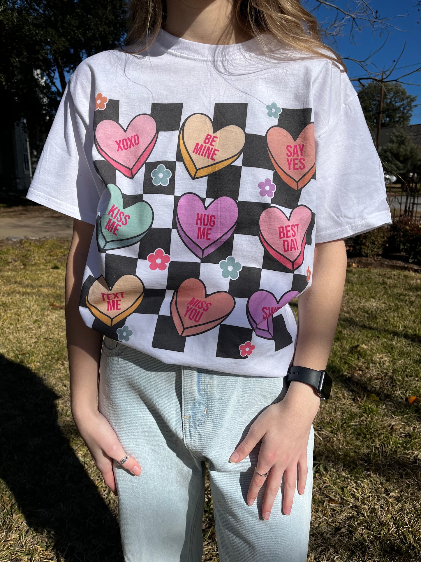 Checkered Conversation Hearts Graphic Tee