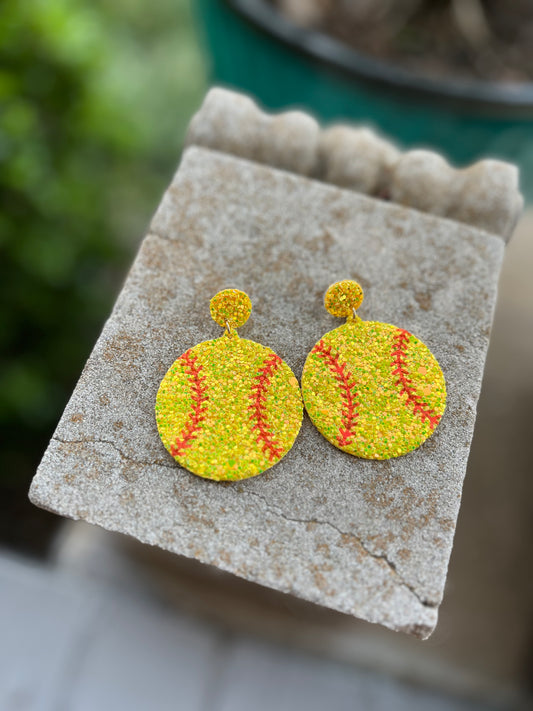 Glittery Softball Earrings