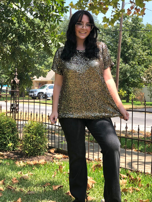 Black and Gold Sequin Top