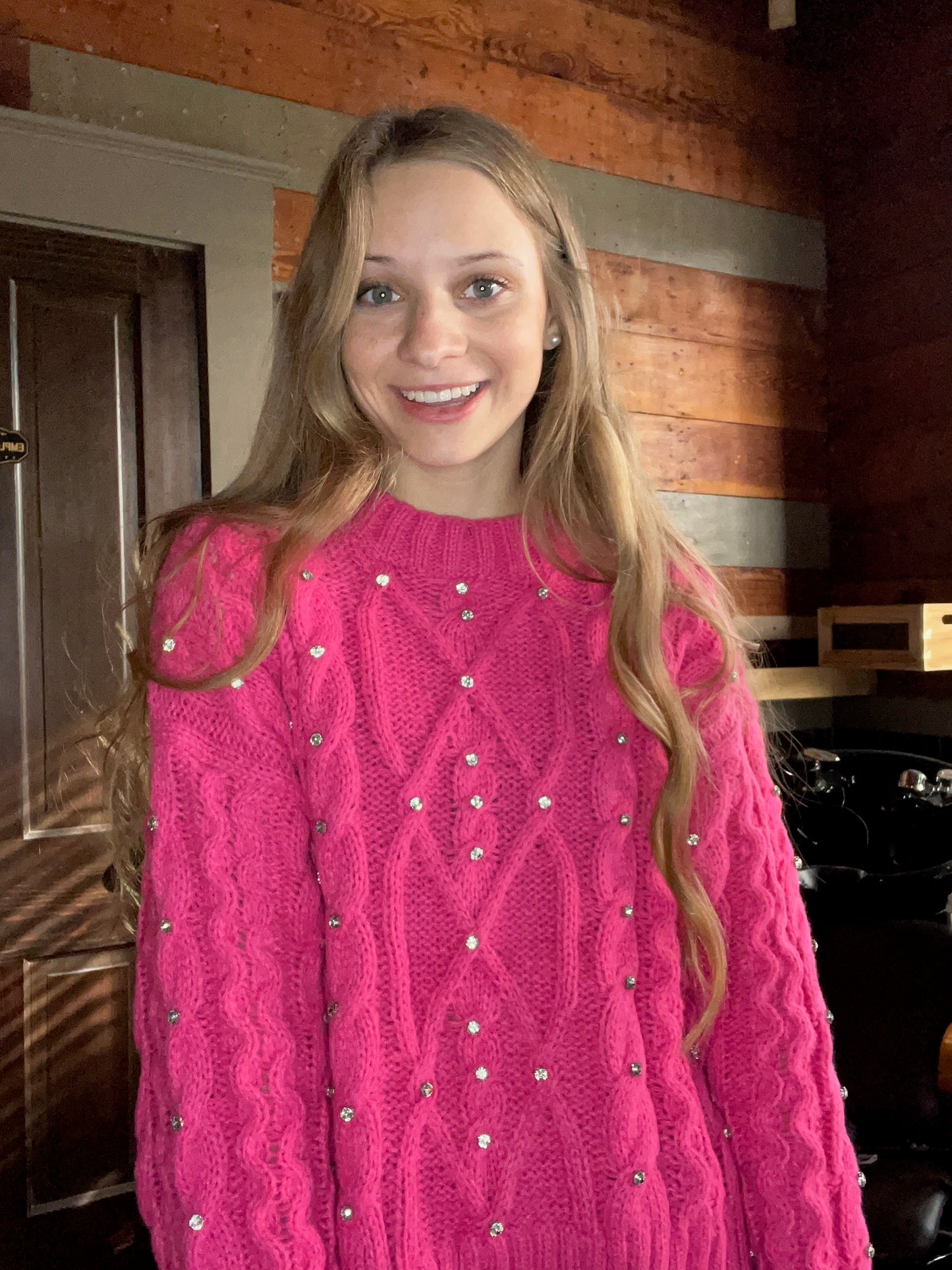Pink Knit Rhinestone Sweater