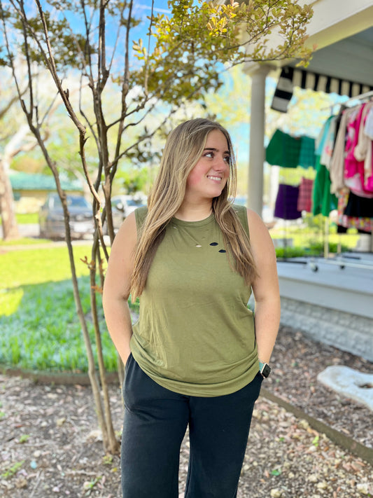 Green Distressed Top