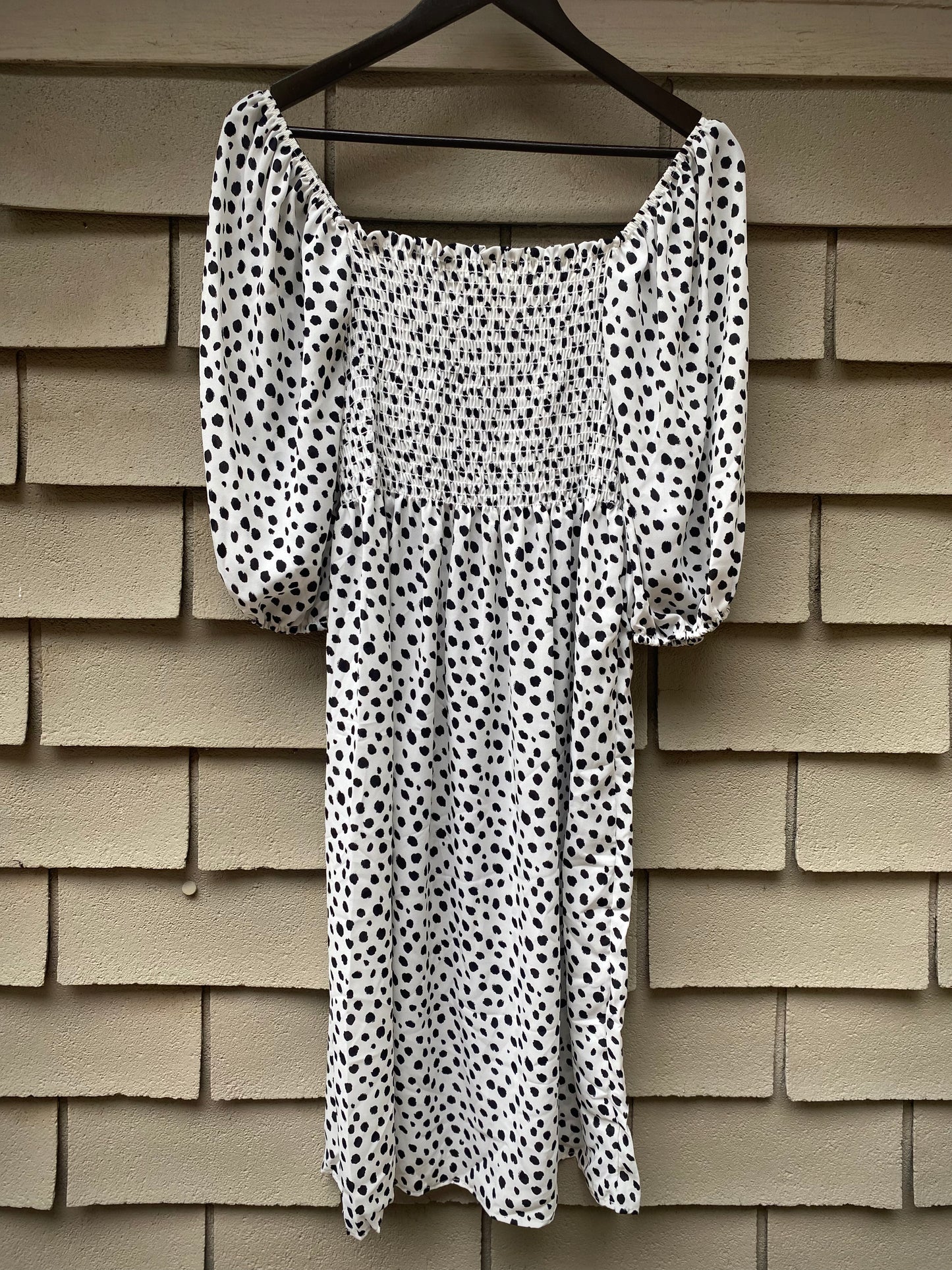 Dalmatian Print Smocked Puff Sleeves Dress
