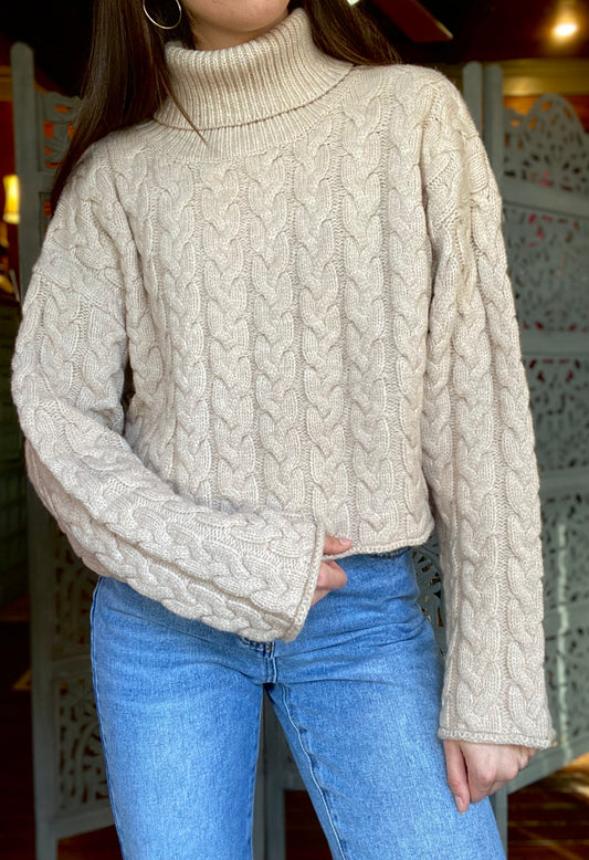 Taupe Ribbed High Neck Sweater
