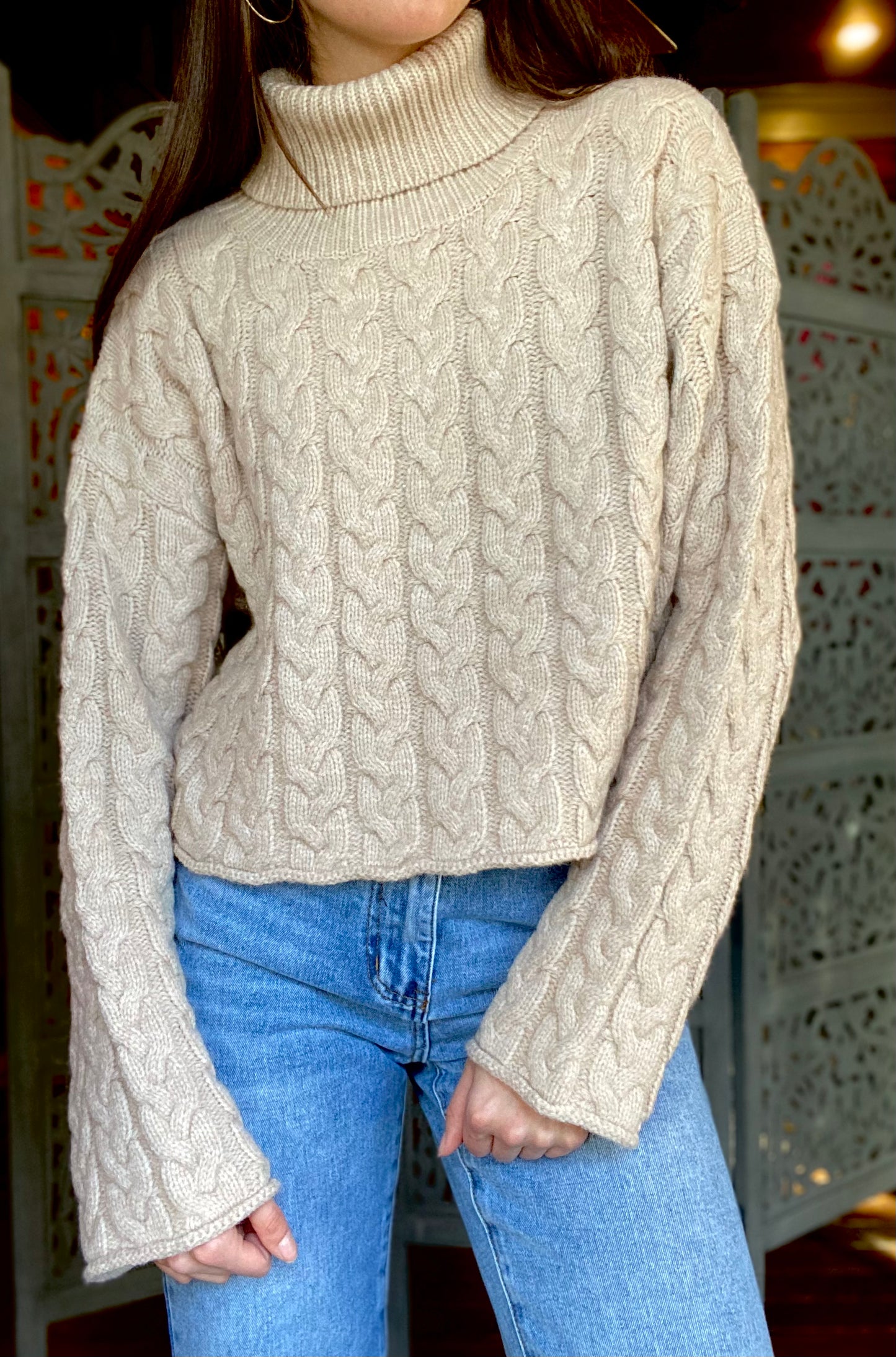 Taupe Ribbed High Neck Sweater