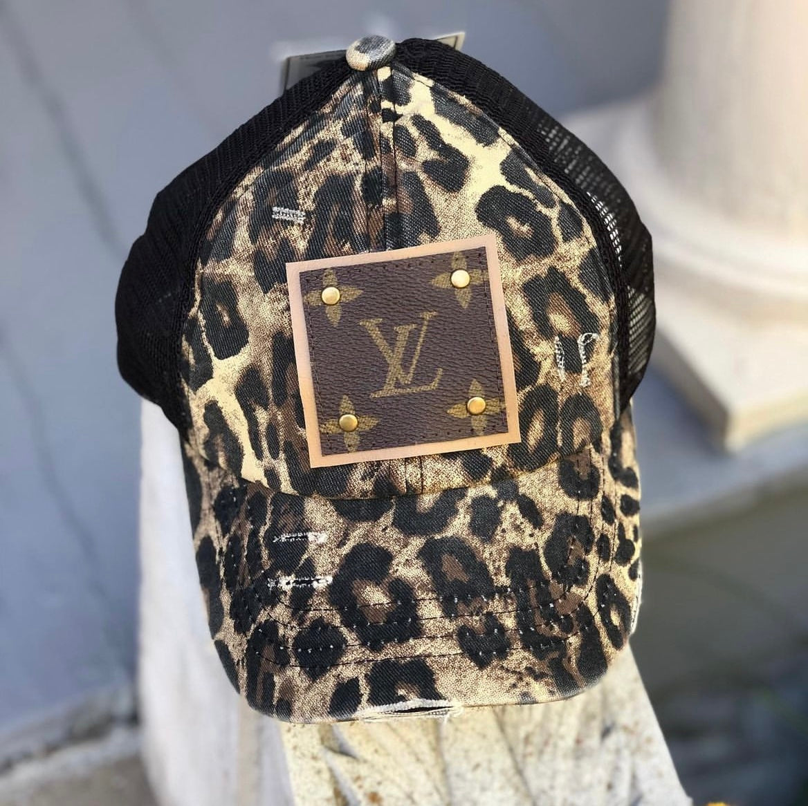 Black And Leopard LV Upcycled Hat