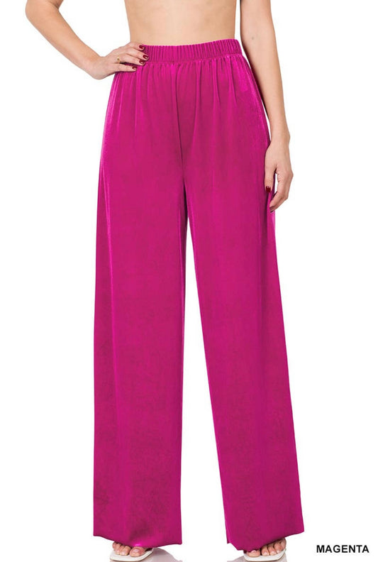 Magenta Velvet Wide Leg Pants