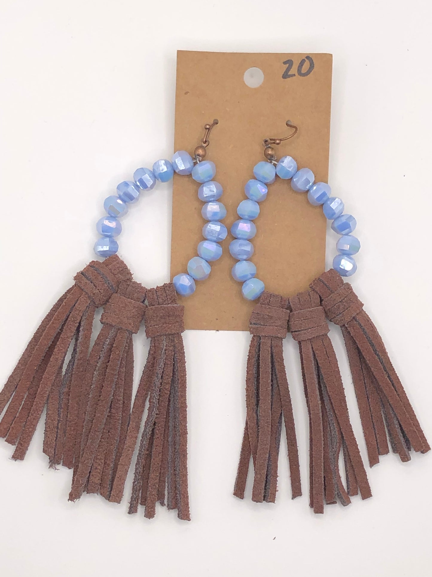 Large Blue Bead Dangle With Brown Leather