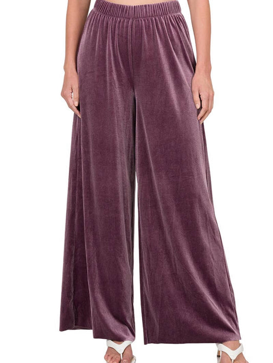 Lavender Velvet Wide Leg Pants